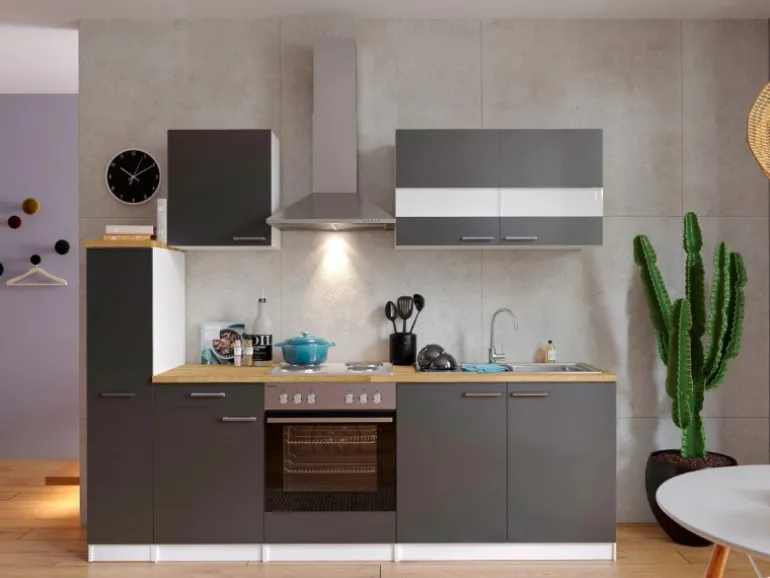 Respekta Küchenzeile KB240WG 240 cm Grau-Weiß