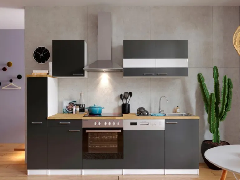 Respekta Küchenzeile KB250WGC 250 cm Grau-Weiß