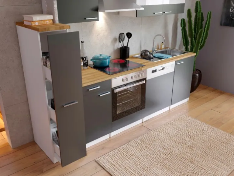 Respekta Küchenzeile KB250WGC 250 cm Grau-Weiß