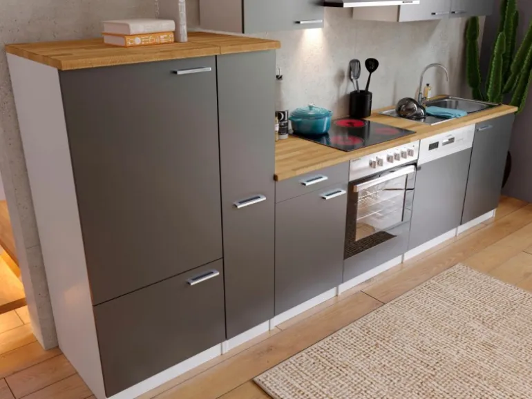 Respekta Küchenzeile KB310WGC 310 cm Grau-Weiß