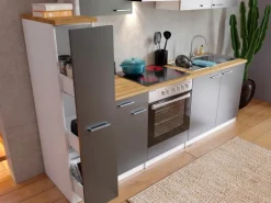 Respekta Küchenzeile KB240WGC 240 cm Grau-Weiß