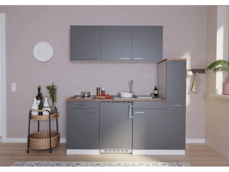 Respekta Küchenzeile KB180WGC 180 cm Grau-Weiß