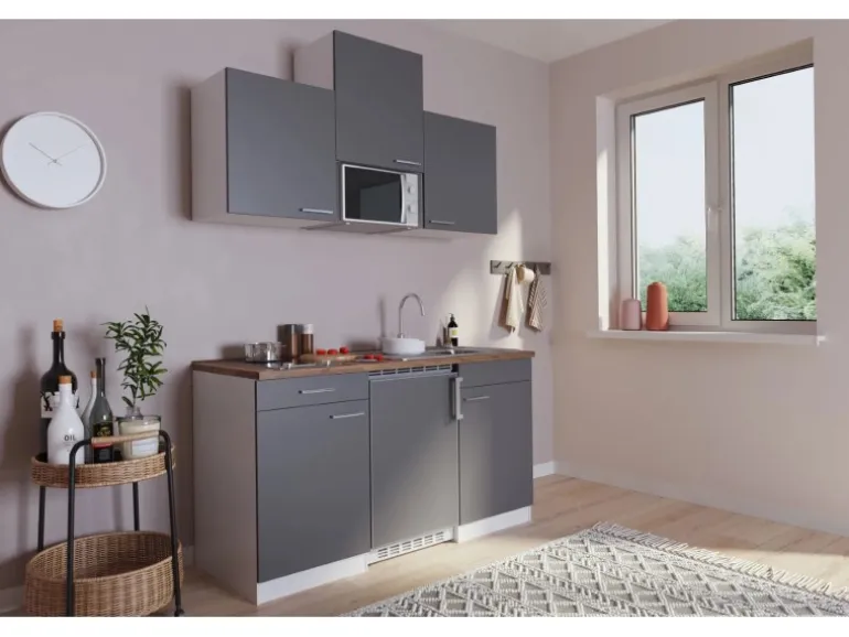 Respekta Küchenzeile KB150WGMIC 150 cm Grau-Weiß