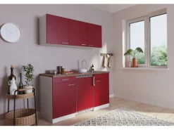 Respekta Küchenzeile KB150WRC 150 cm Rot-Weiß