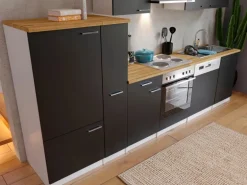 Respekta Küchenzeile KB310WS 310 cm Schwarz-Weiß