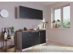 Respekta Küchenzeile KB150WS 150 cm Schwarz-Weiß