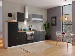 Respekta Küchenzeile KB270WS 270 cm Schwarz-Weiß