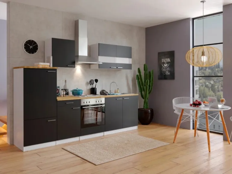 Respekta Küchenzeile KB270WS 270 cm Schwarz-Weiß
