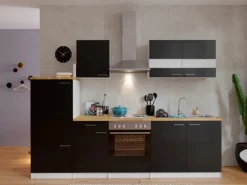 Respekta Küchenzeile KB270WS 270 cm Schwarz-Weiß