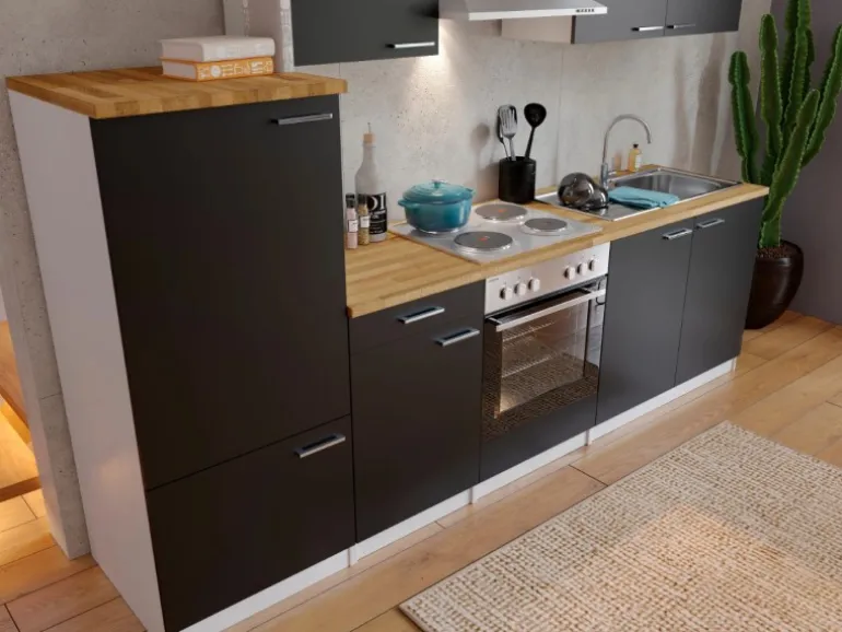 Respekta Küchenzeile KB270WS 270 cm Schwarz-Weiß