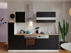 Respekta Küchenzeile KB250WS 250 cm Schwarz-Weiß