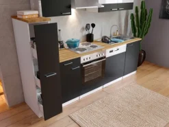Respekta Küchenzeile KB250WS 250 cm Schwarz-Weiß