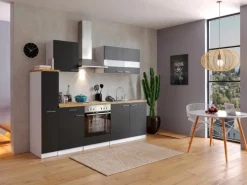 Respekta Küchenzeile KB240WS 240 cm Schwarz-Weiß