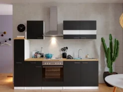 Respekta Küchenzeile KB240WS 240 cm Schwarz-Weiß
