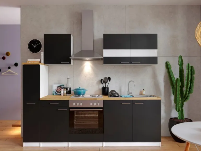 Respekta Küchenzeile KB240WS 240 cm Schwarz-Weiß