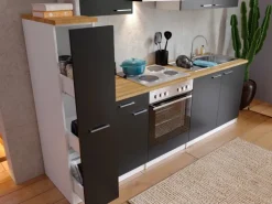 Respekta Küchenzeile KB240WS 240 cm Schwarz-Weiß