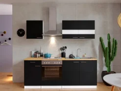 Respekta Küchenzeile KB210WS 210 cm Schwarz-Weiß
