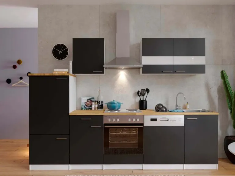 Respekta Küchenzeile KB280WS 280 cm Schwarz-Weiß