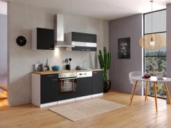 Respekta Küchenzeile KB220WS 220 cm Schwarz-Weiß