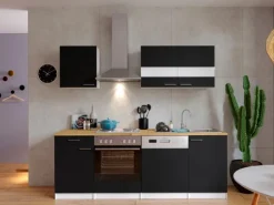 Respekta Küchenzeile KB220WS 220 cm Schwarz-Weiß