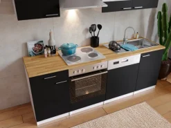 Respekta Küchenzeile KB220WS 220 cm Schwarz-Weiß