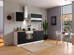 Respekta Küchenzeile KB210WSC 210 cm Schwarz-Weiß