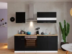 Respekta Küchenzeile KB210WSC 210 cm Schwarz-Weiß