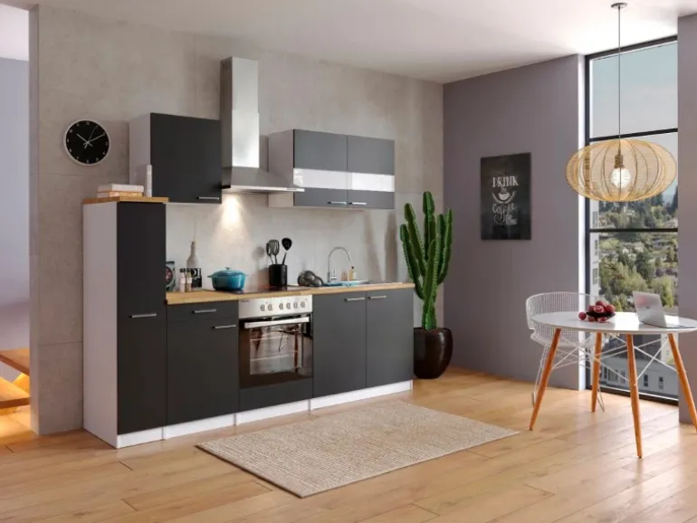 Respekta Küchenzeile KB240WSC 240 cm Schwarz-Weiß