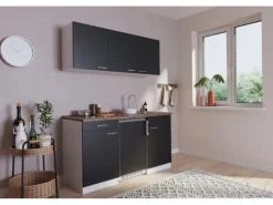 Respekta Küchenzeile KB150WSC 150 cm Schwarz-Weiß