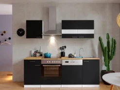 Respekta Küchenzeile KB220WSC 220 cm Schwarz-Weiß