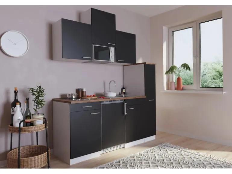 Respekta Küchenzeile KB180WSMIC 180 cm Schwarz-Weiß