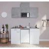 Respekta Küchenzeile KB150WWBMICG 150 cm Weiß-Beton Optik