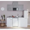 Respekta Küchenzeile KB180WWBMICG 180 cm Weiß-Beton Optik