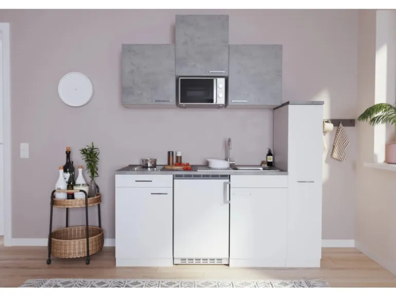 Respekta Küchenzeile KB180WWBMICG 180 cm Weiß-Beton Optik