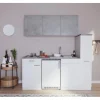 Respekta Küchenzeile KB180WWBG 180 cm Weiß-Beton Optik