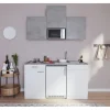 Respekta Küchenzeile KB150WWBMIG 150 cm Weiß-Beton Optik
