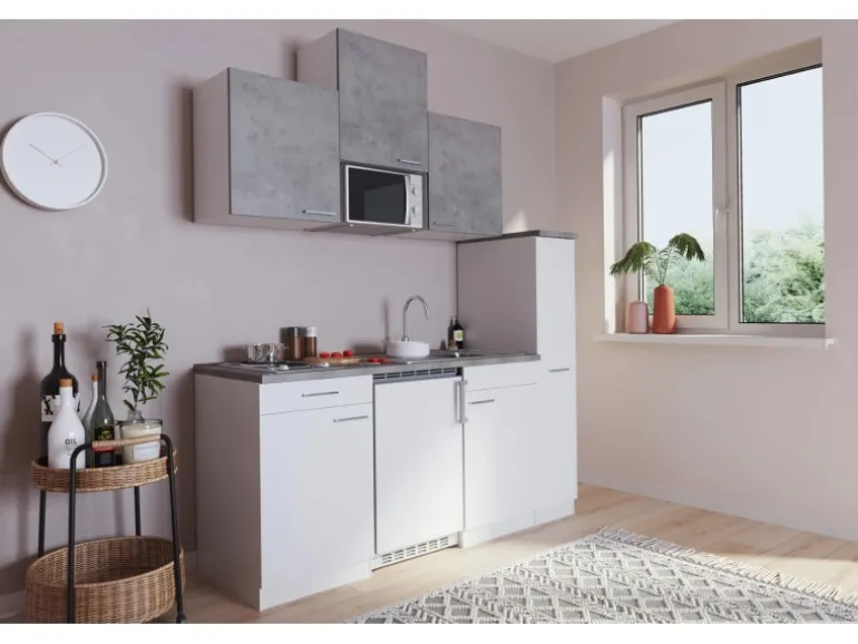 Respekta Küchenzeile KB180WWBMIG 180 cm Weiß-Beton Optik