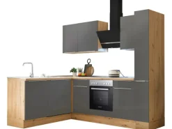 Respekta Küchenzeile Marleen 250 cm Artisan-Eiche Grau Matt Winkel