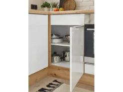 Respekta Küchenzeile Marleen 220 cm Artisan-Eiche Weiß Hochglanz Winkel