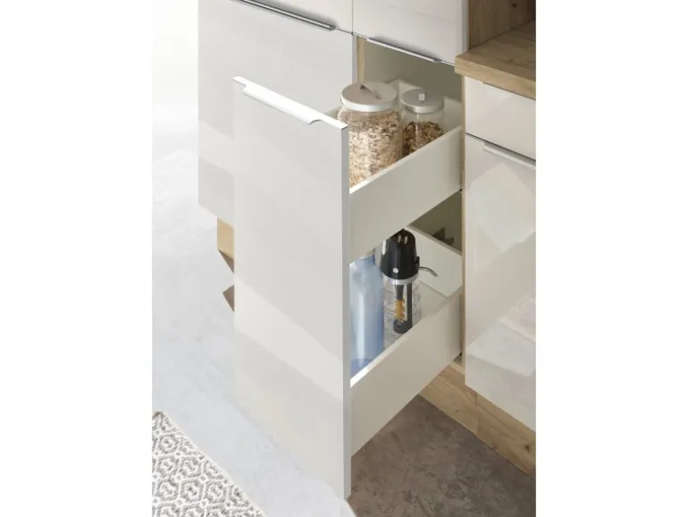 Respekta Küchenzeile Marleen 250 cm Artisan-Eiche Weiß Hochglanz Winkel