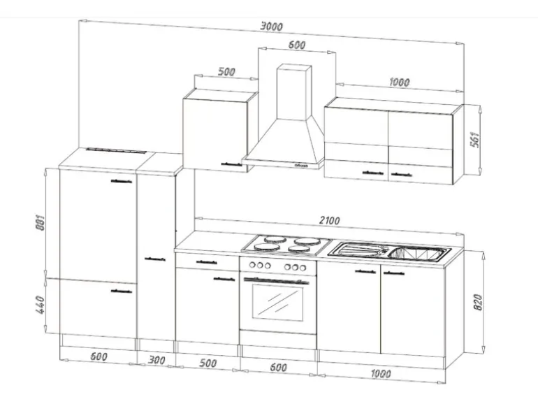 Respekta Küchenzeile ohne E-Geräte 300 cm Weiß