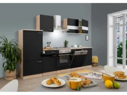 Respekta Küchenzeile ohne E-Geräte 280 cm Schwarz-Eiche Sägerau