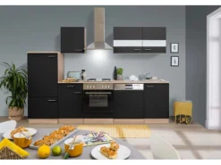 Respekta Küchenzeile ohne E-Geräte 280 cm Schwarz-Eiche Sägerau