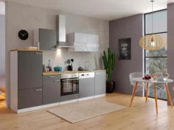 Respekta Küchenzeile ohne E-Geräte LBKB280WG 280 cm Grau-Weiß Glänzend