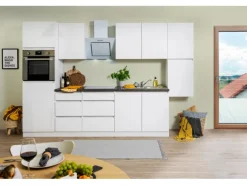Respekta Küchenzeile ohne E-Geräte 320 cm Grifflos Weiß Hochglanz