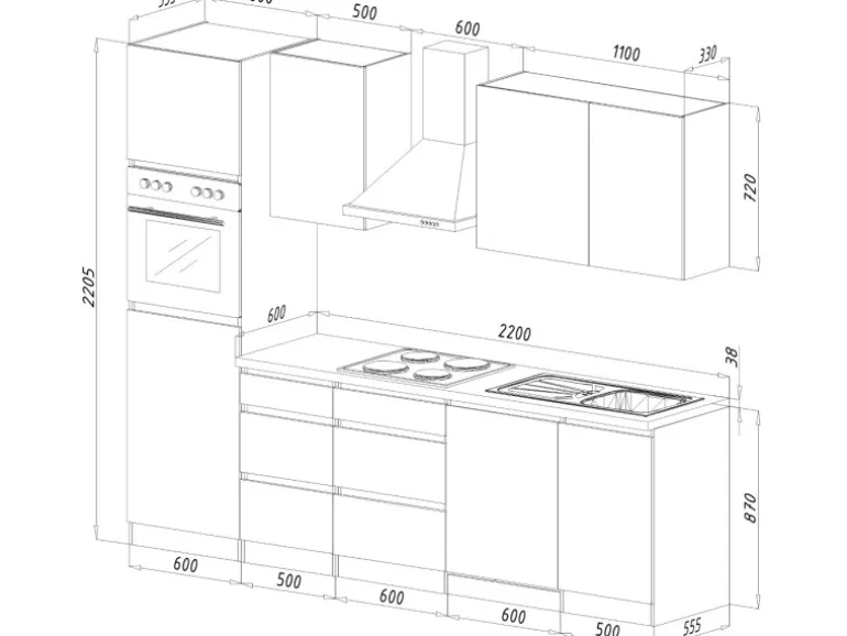 Respekta Küchenzeile ohne E-Geräte 280 cm Grifflos Weiß Hochglanz