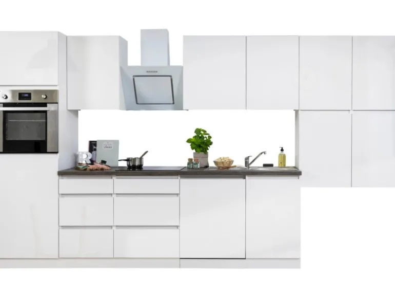 Respekta Küchenzeile ohne E-Geräte 380 cm Grifflos Weiß Hochglanz