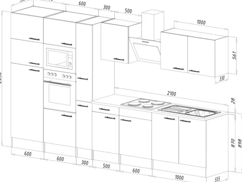 Respekta Küchenzeile ohne E-Geräte 360 cm Grau Seidengl.-Eiche York