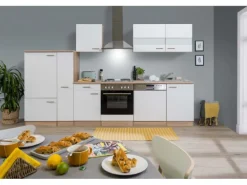 Respekta Küchenzeile ohne E-Geräte 310 cm Weiß-Eiche Sägerau