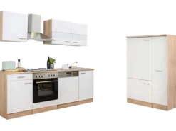 Respekta Küchenzeile ohne E-Geräte 310 cm Weiß-Eiche Sägerau